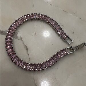 Tennis Bracelet White Gold Plated Faux Pink CZ Diamonds 7” #59A